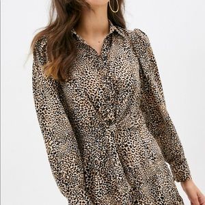 TOPSHOP Leopard Tie Front Shirt Dress
